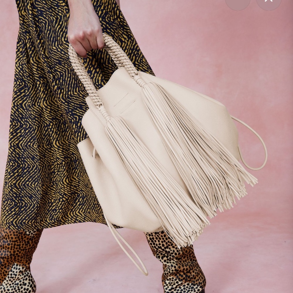 Used Ulla Johnson Cream Shoulder Bag with Tassels